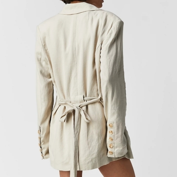 Free People Olivia Double Breasted Linen Blend Pebble/Sand Blazer New XS - Picture 6 of 17